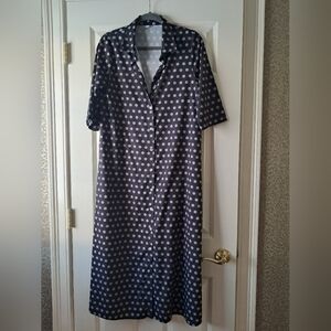 Gray Polka Dot Button-Up Maxi Shirt Dress, Medium